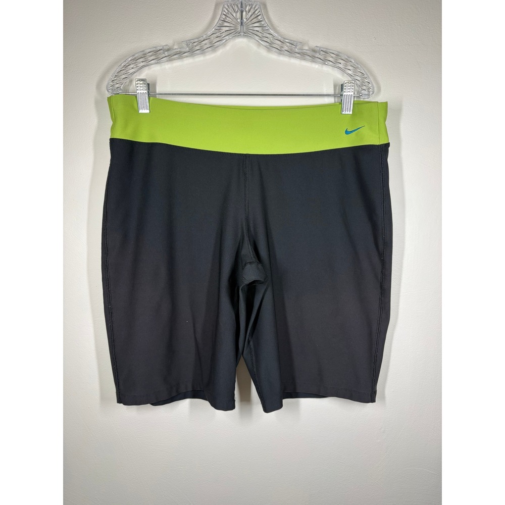 Nike Womens Biker Shorts XL Black Green Fit Dry Stretchy Athletic Yoga Gym Core